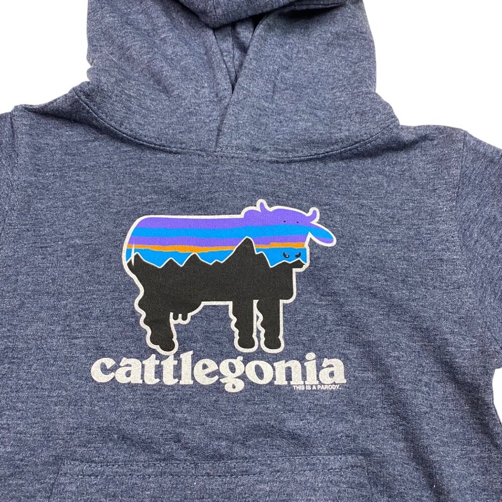 Cattlegonia Parody Kids Hoodie By Fleece Factory Sz 6 Blue Cotton/Polyester - Picture 2 of 7